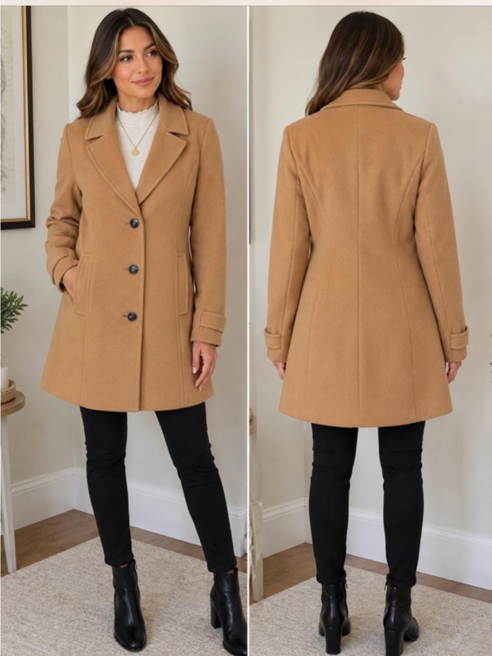 Calvin Klein Camel Wool-Blend Pea Coat size XLarge  NWOT